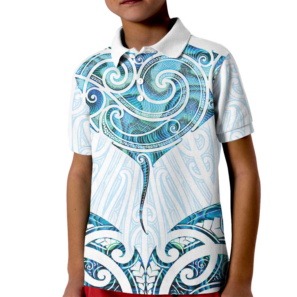 New Zealand Manta Ray Tattoo Kid Polo Shirt Aotearoa Maori Haehae Paua Shell - Aussie Hoodie
