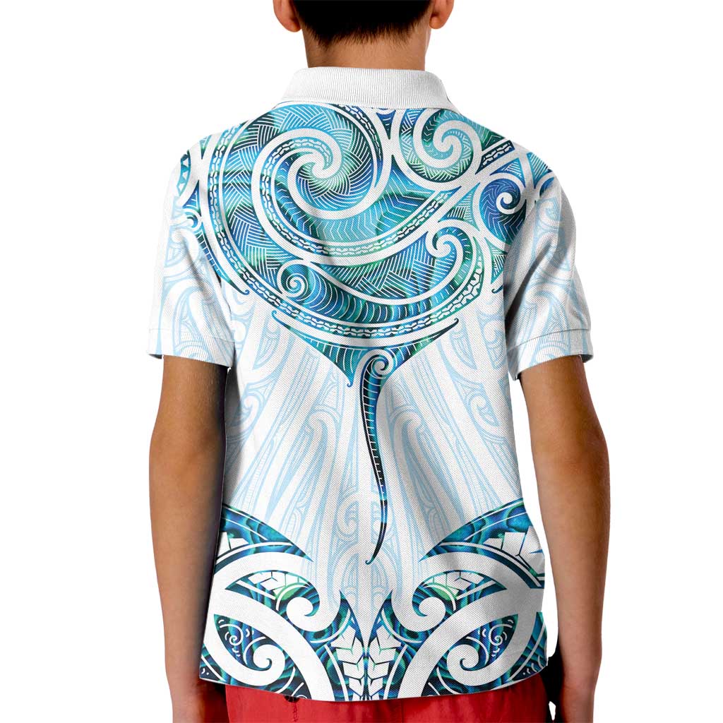 New Zealand Manta Ray Tattoo Kid Polo Shirt Aotearoa Maori Haehae Paua Shell - Aussie Hoodie