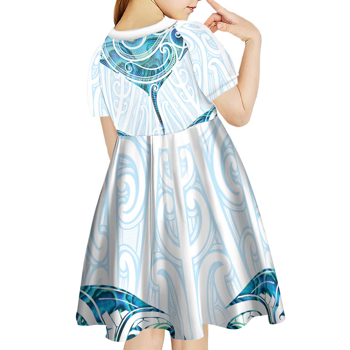 New Zealand Manta Ray Tattoo Kid Short Sleeve Dress Aotearoa Maori Haehae Paua Shell - Aussie Hoodie