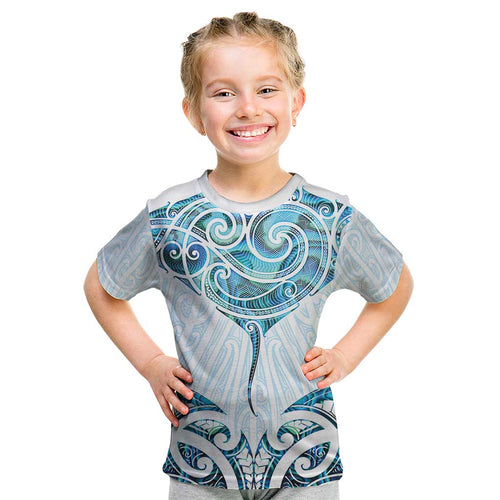 New Zealand Manta Ray Tattoo Kid T Shirt Aotearoa Maori Haehae Paua Shell - Aussie Hoodie