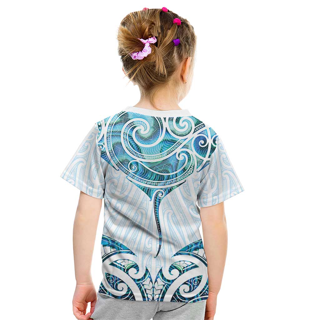 New Zealand Manta Ray Tattoo Kid T Shirt Aotearoa Maori Haehae Paua Shell - Aussie Hoodie
