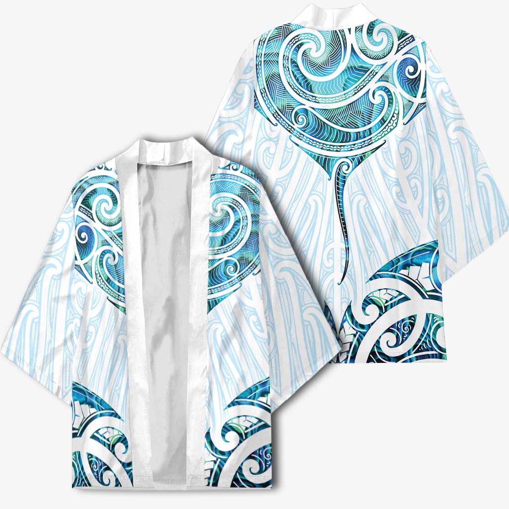 New Zealand Manta Ray Tattoo Kimono Aotearoa Maori Haehae Paua Shell - Aussie Hoodie