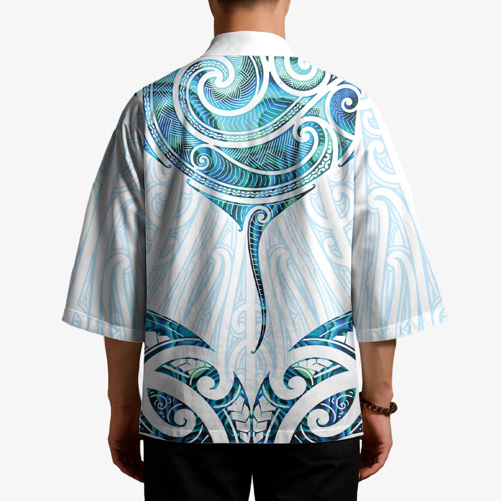 New Zealand Manta Ray Tattoo Kimono Aotearoa Maori Haehae Paua Shell - Aussie Hoodie