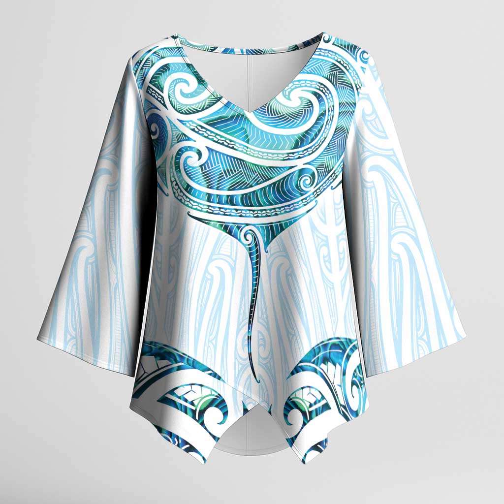 New Zealand Manta Ray Tattoo Kimono Sleeve Blouse Aotearoa Maori Haehae Paua Shell - Aussie Hoodie