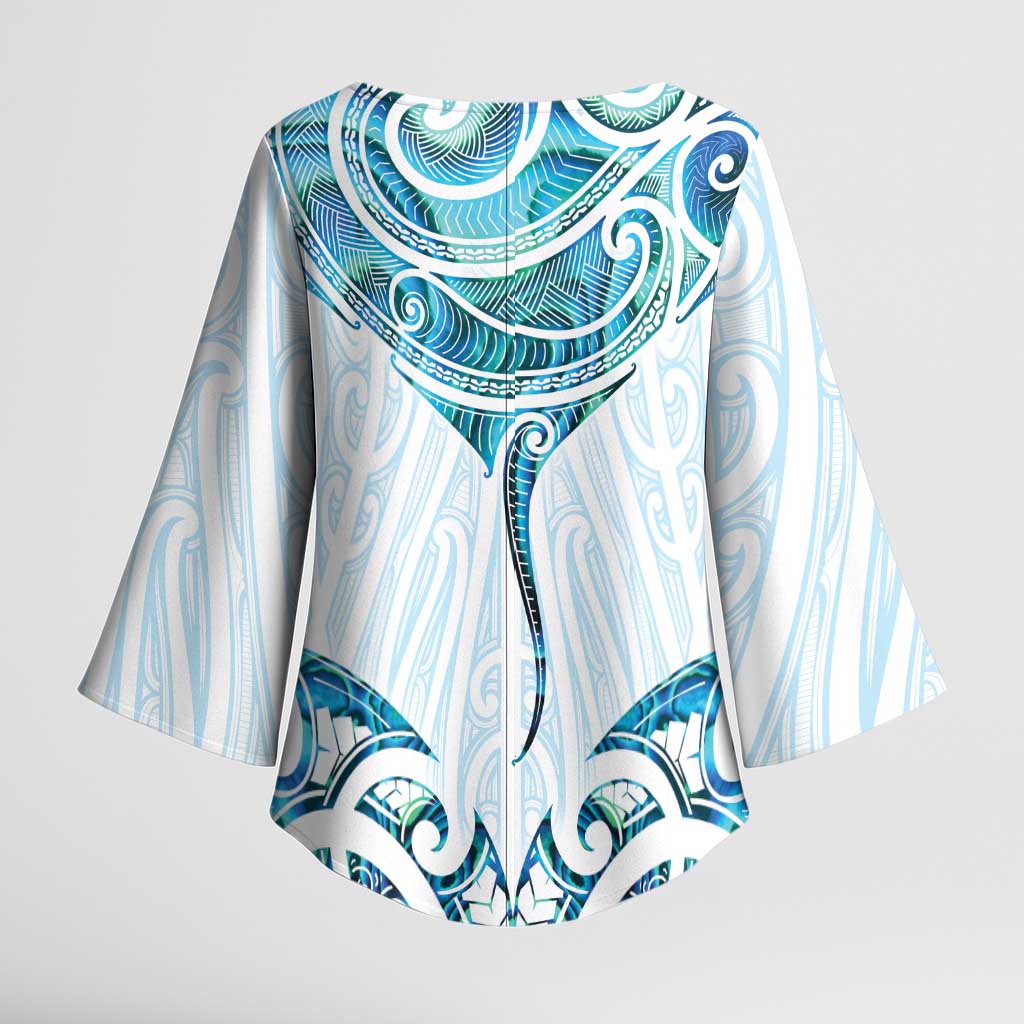 New Zealand Manta Ray Tattoo Kimono Sleeve Blouse Aotearoa Maori Haehae Paua Shell - Aussie Hoodie