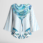 New Zealand Manta Ray Tattoo Kimono Sleeve Blouse Aotearoa Maori Haehae Paua Shell - Aussie Hoodie