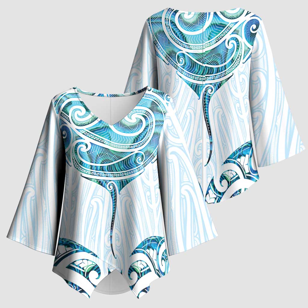 New Zealand Manta Ray Tattoo Kimono Sleeve Blouse Aotearoa Maori Haehae Paua Shell - Aussie Hoodie