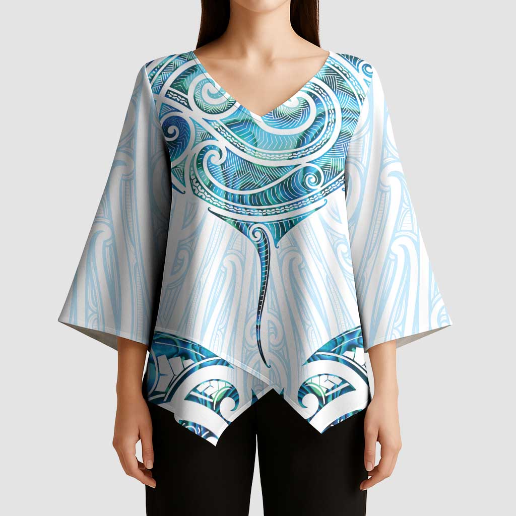New Zealand Manta Ray Tattoo Kimono Sleeve Blouse Aotearoa Maori Haehae Paua Shell - Aussie Hoodie
