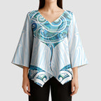 New Zealand Manta Ray Tattoo Kimono Sleeve Blouse Aotearoa Maori Haehae Paua Shell - Aussie Hoodie