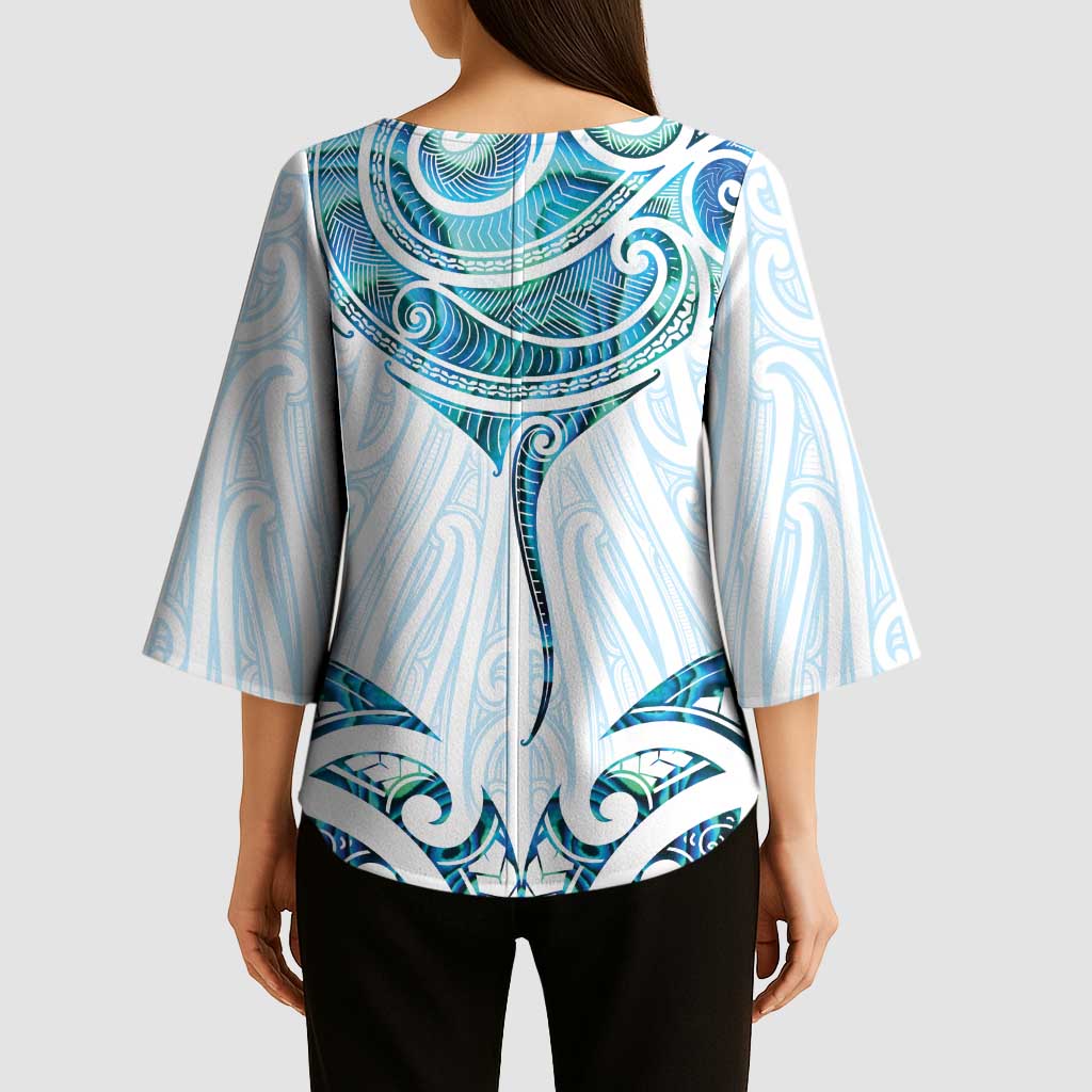 New Zealand Manta Ray Tattoo Kimono Sleeve Blouse Aotearoa Maori Haehae Paua Shell - Aussie Hoodie