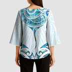 New Zealand Manta Ray Tattoo Kimono Sleeve Blouse Aotearoa Maori Haehae Paua Shell - Aussie Hoodie