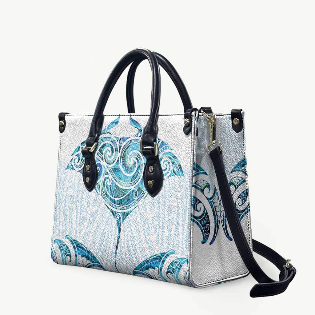 New Zealand Manta Ray Tattoo Leather Bag Aotearoa Maori Haehae Paua Shell - Aussie Hoodie
