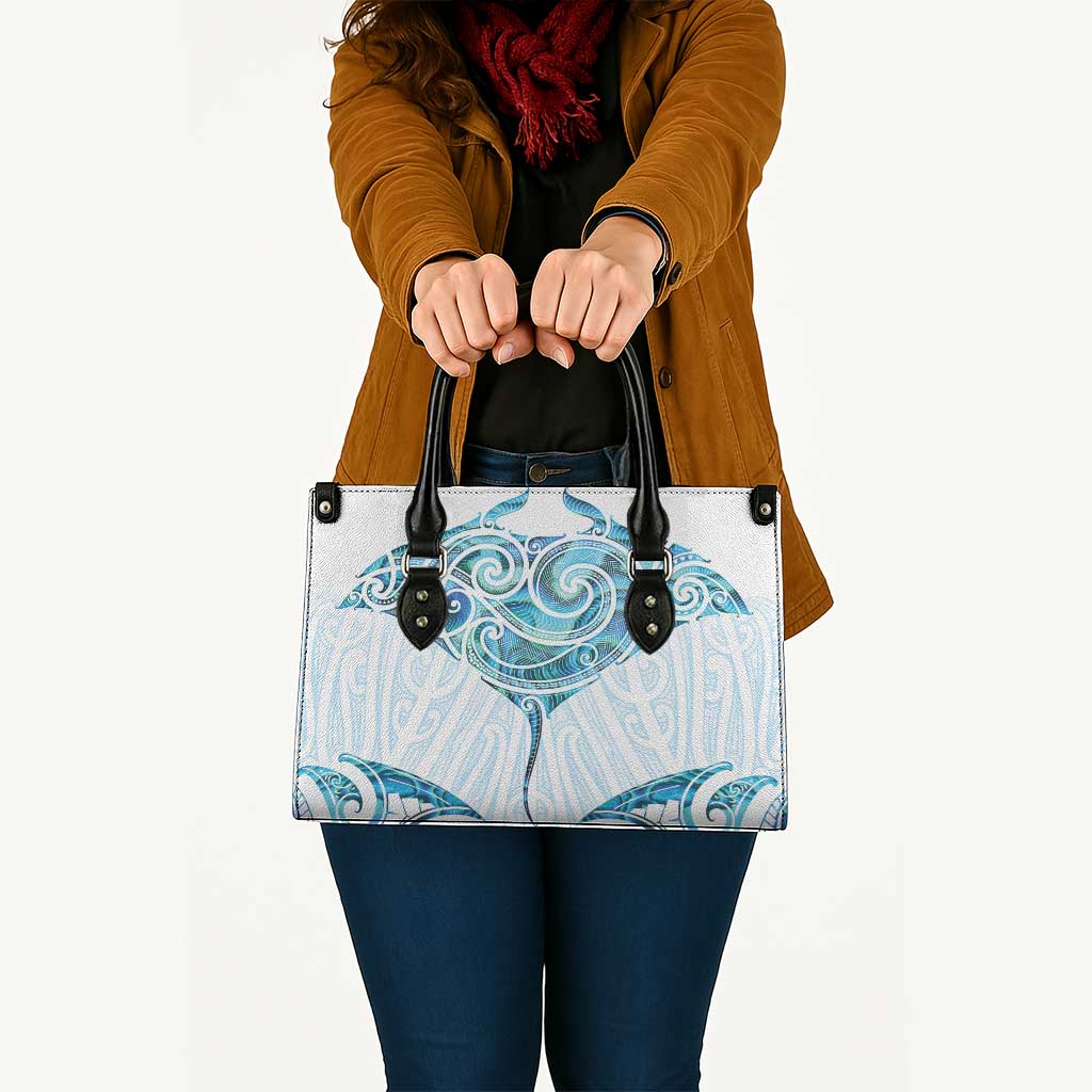 New Zealand Manta Ray Tattoo Leather Bag Aotearoa Maori Haehae Paua Shell - Aussie Hoodie