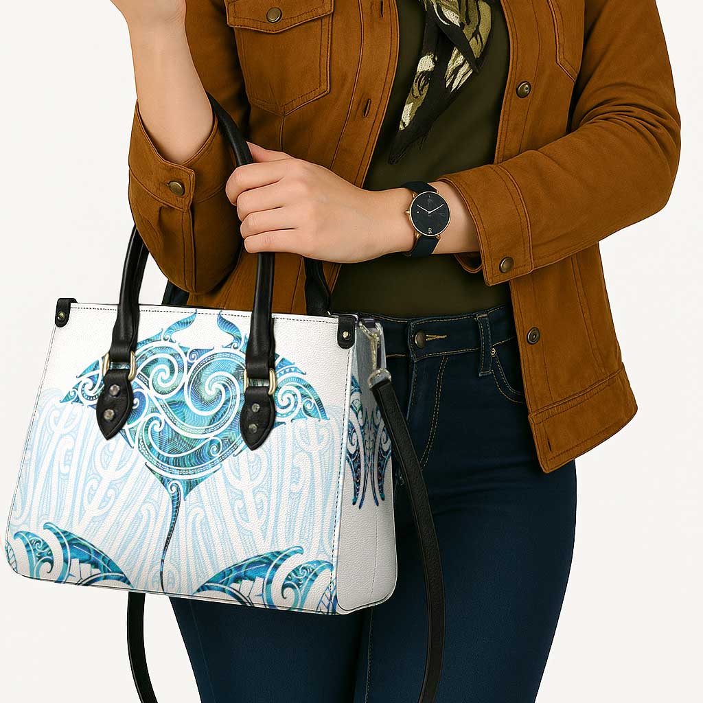 New Zealand Manta Ray Tattoo Leather Bag Aotearoa Maori Haehae Paua Shell - Aussie Hoodie