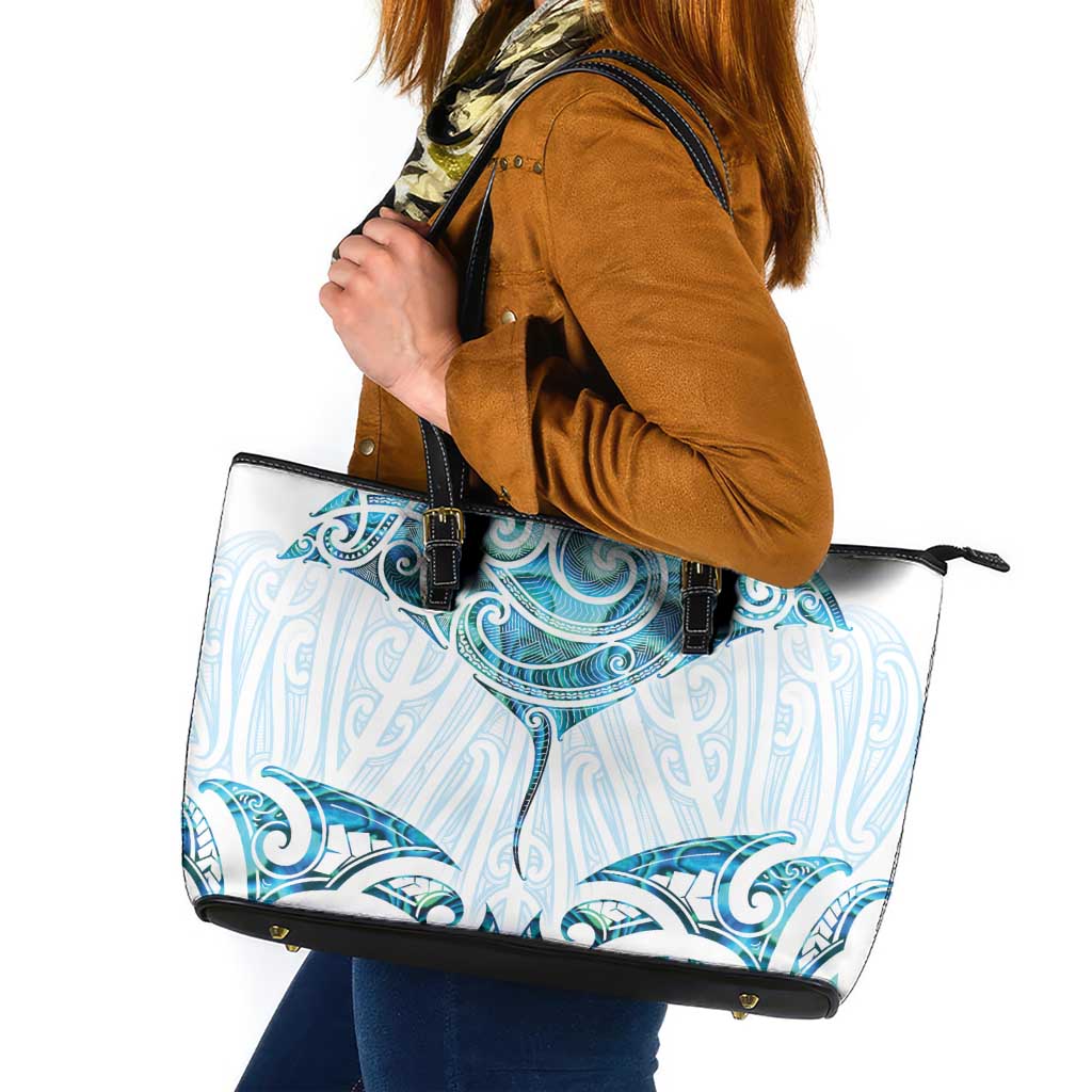 New Zealand Manta Ray Tattoo Leather Tote Bag Aotearoa Maori Haehae Paua Shell - Aussie Hoodie