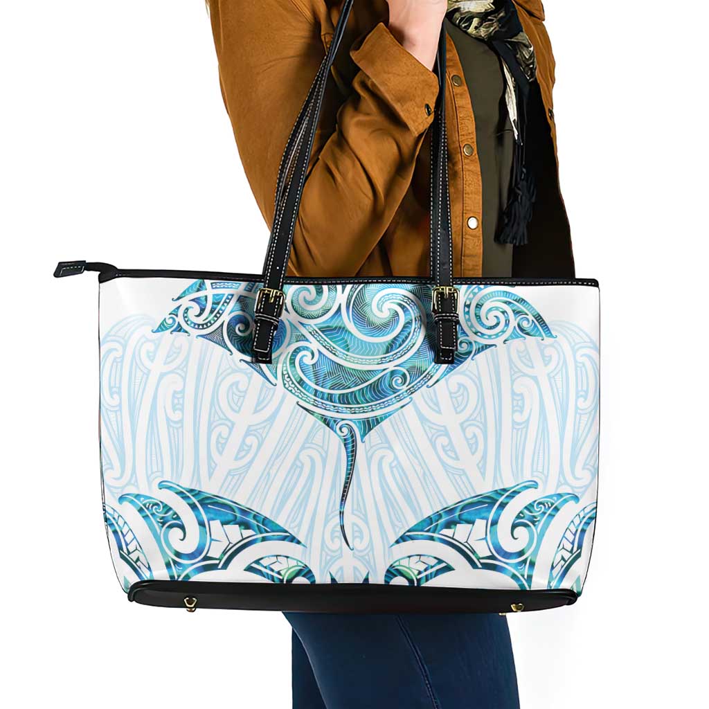 New Zealand Manta Ray Tattoo Leather Tote Bag Aotearoa Maori Haehae Paua Shell - Aussie Hoodie