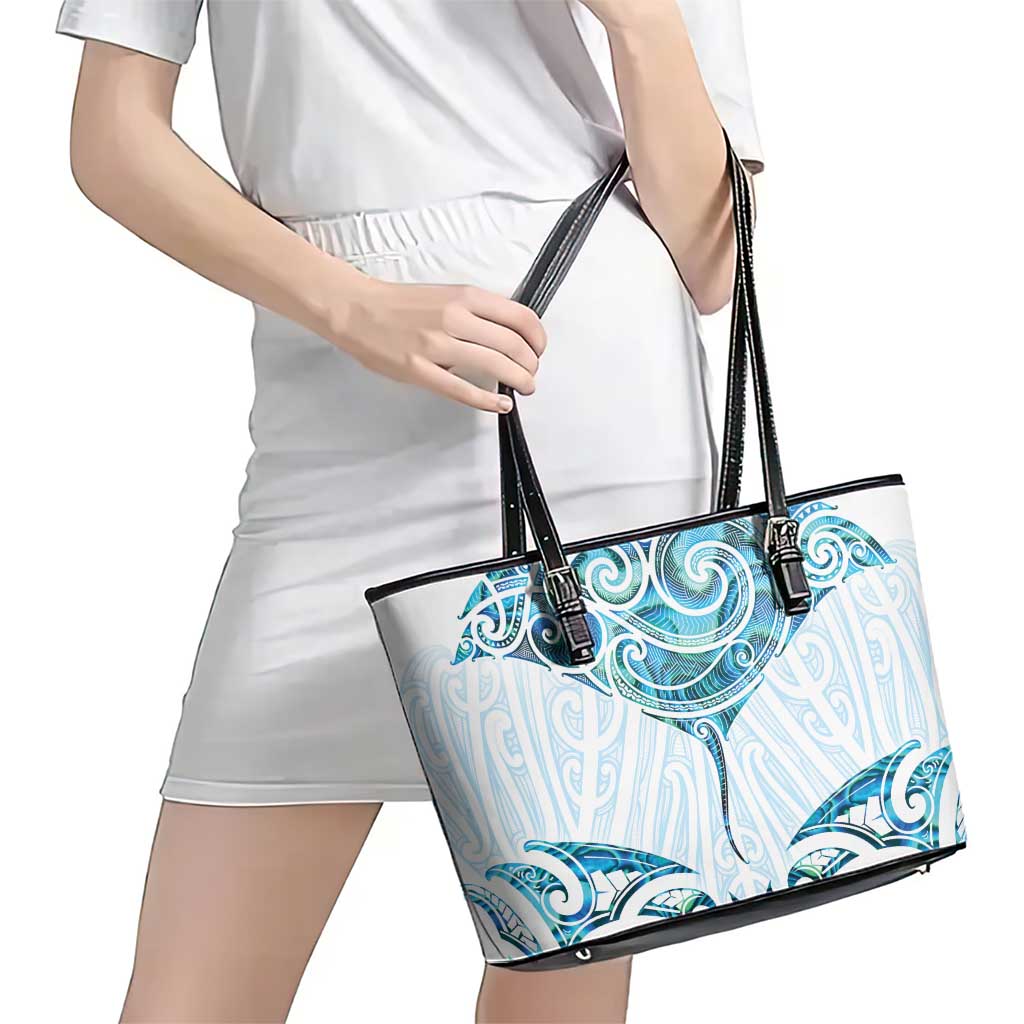 New Zealand Manta Ray Tattoo Leather Tote Bag Aotearoa Maori Haehae Paua Shell - Aussie Hoodie