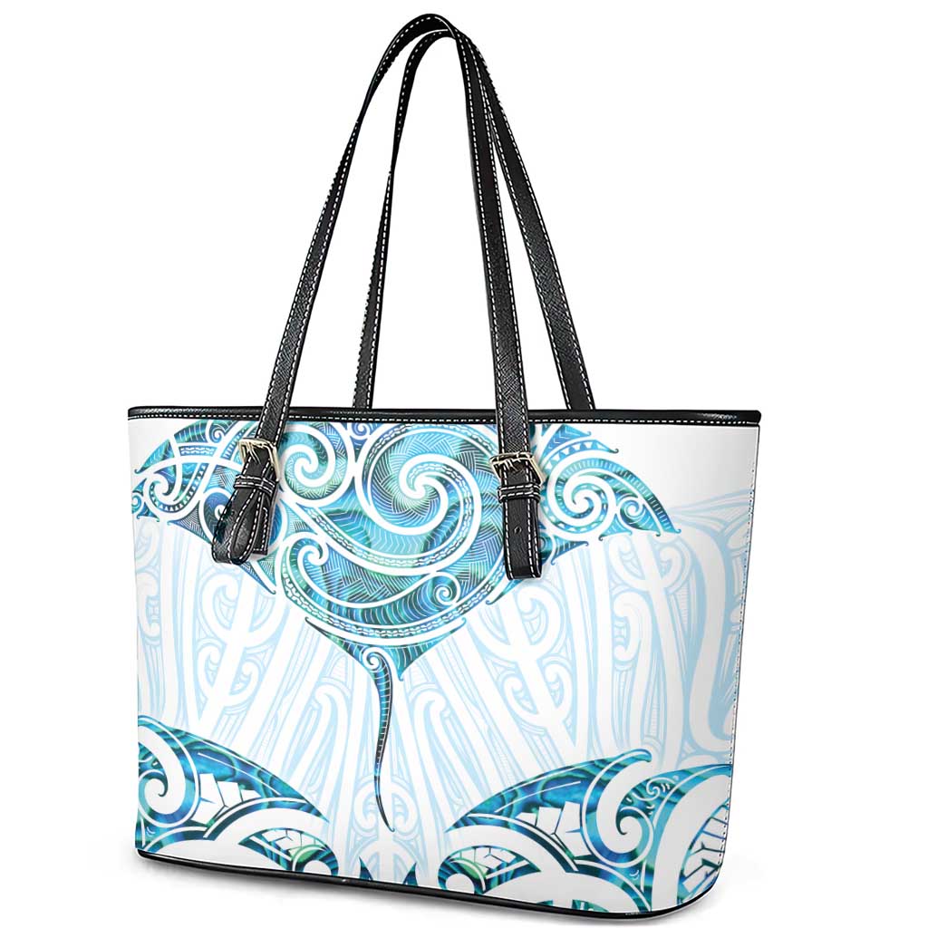 New Zealand Manta Ray Tattoo Leather Tote Bag Aotearoa Maori Haehae Paua Shell - Aussie Hoodie