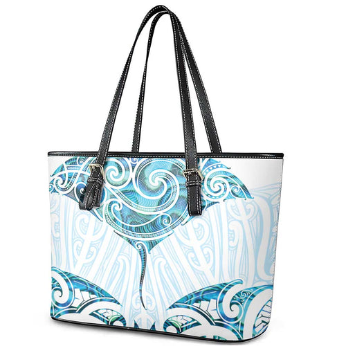 New Zealand Manta Ray Tattoo Leather Tote Bag Aotearoa Maori Haehae Paua Shell - Aussie Hoodie