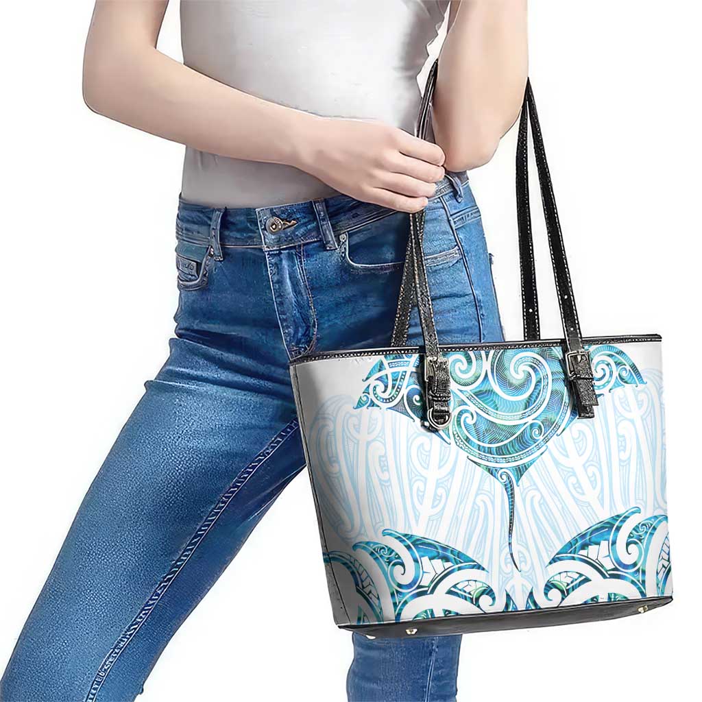 New Zealand Manta Ray Tattoo Leather Tote Bag Aotearoa Maori Haehae Paua Shell - Aussie Hoodie