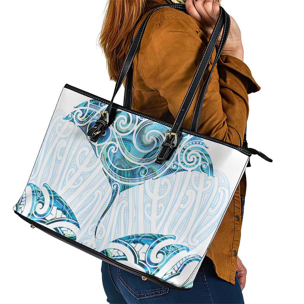 New Zealand Manta Ray Tattoo Leather Tote Bag Aotearoa Maori Haehae Paua Shell - Aussie Hoodie