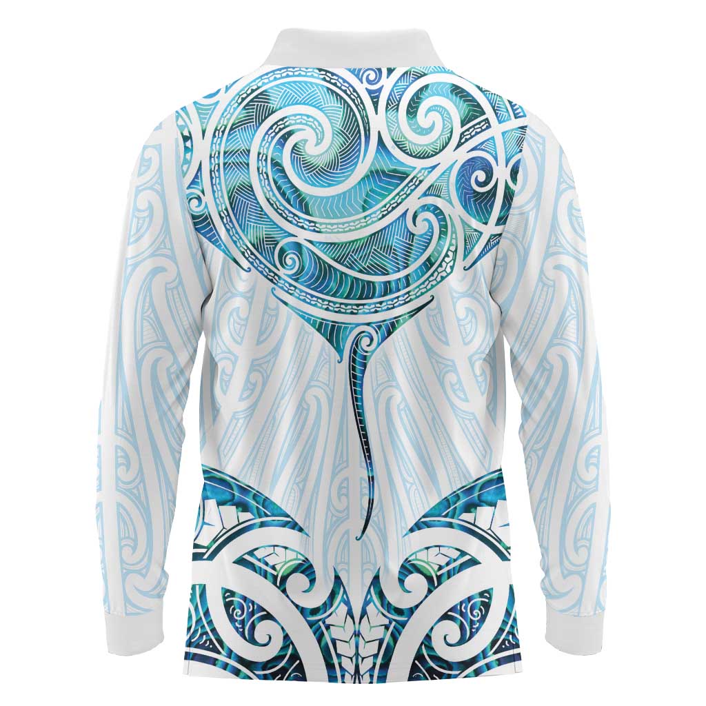 New Zealand Manta Ray Tattoo Long Sleeve Polo Shirt Aotearoa Maori Haehae Paua Shell - Aussie Hoodie