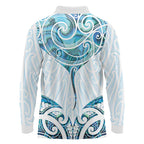 New Zealand Manta Ray Tattoo Long Sleeve Polo Shirt Aotearoa Maori Haehae Paua Shell - Aussie Hoodie