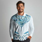 New Zealand Manta Ray Tattoo Long Sleeve Polo Shirt Aotearoa Maori Haehae Paua Shell - Aussie Hoodie