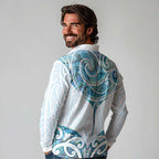 New Zealand Manta Ray Tattoo Long Sleeve Polo Shirt Aotearoa Maori Haehae Paua Shell - Aussie Hoodie