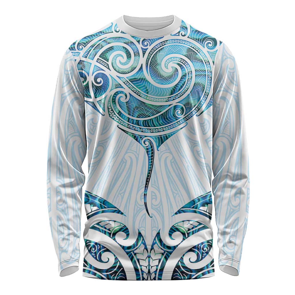 New Zealand Manta Ray Tattoo Long Sleeve Shirt Aotearoa Maori Haehae Paua Shell - Aussie Hoodie