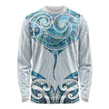 New Zealand Manta Ray Tattoo Long Sleeve Shirt Aotearoa Maori Haehae Paua Shell - Aussie Hoodie