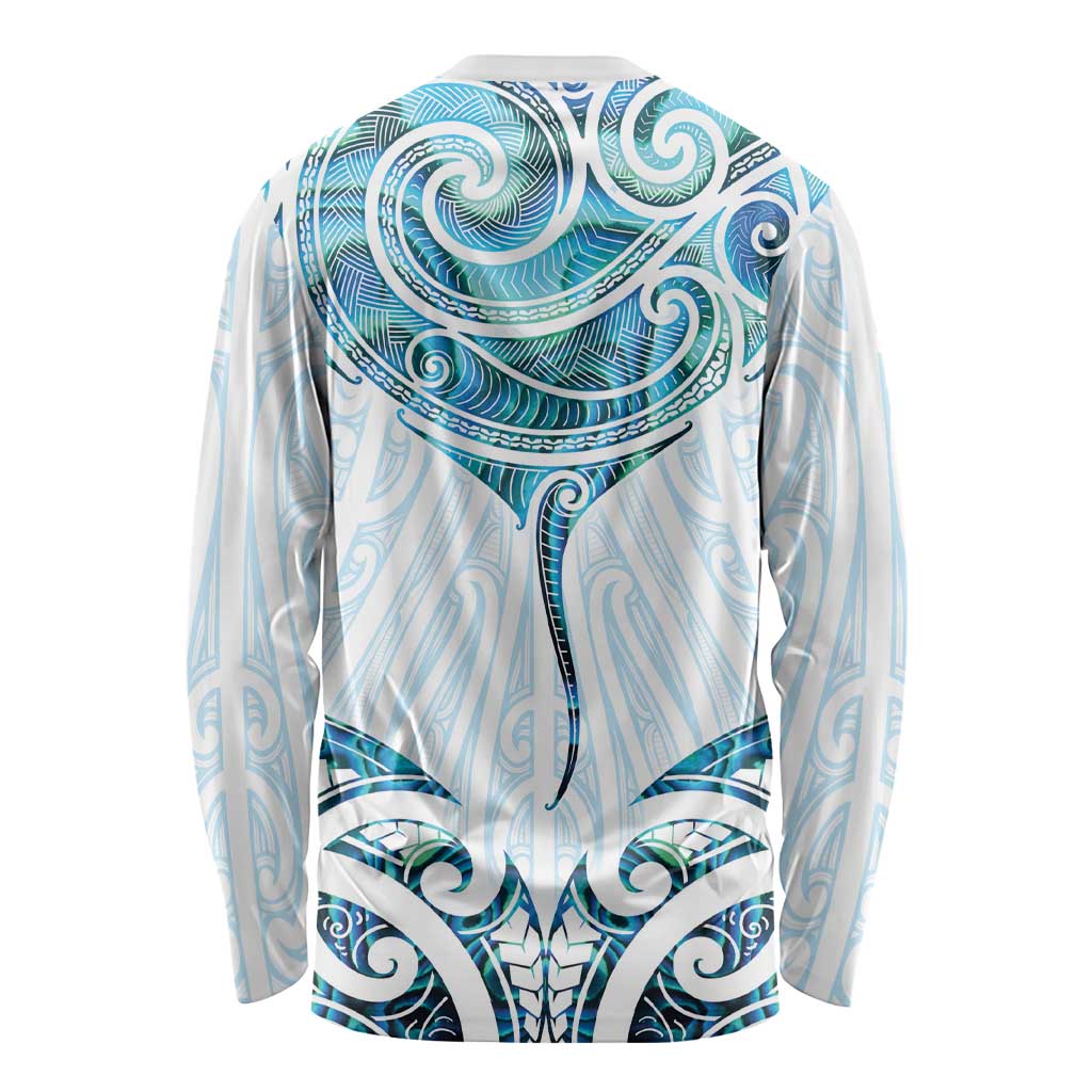 New Zealand Manta Ray Tattoo Long Sleeve Shirt Aotearoa Maori Haehae Paua Shell - Aussie Hoodie