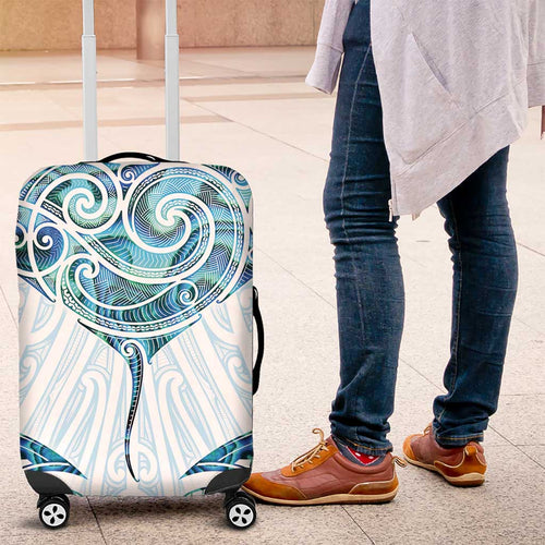 New Zealand Manta Ray Tattoo Luggage Cover Aotearoa Maori Haehae Paua Shell - Aussie Hoodie
