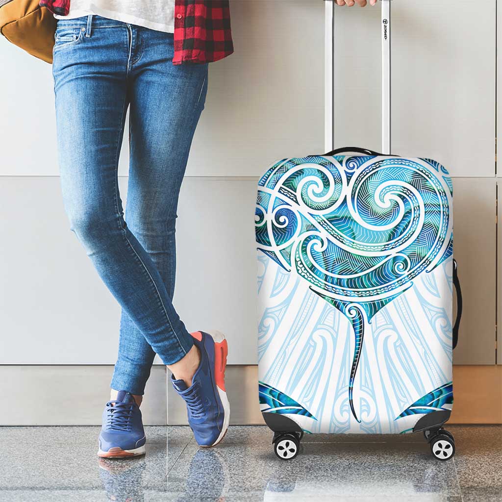 New Zealand Manta Ray Tattoo Luggage Cover Aotearoa Maori Haehae Paua Shell - Aussie Hoodie