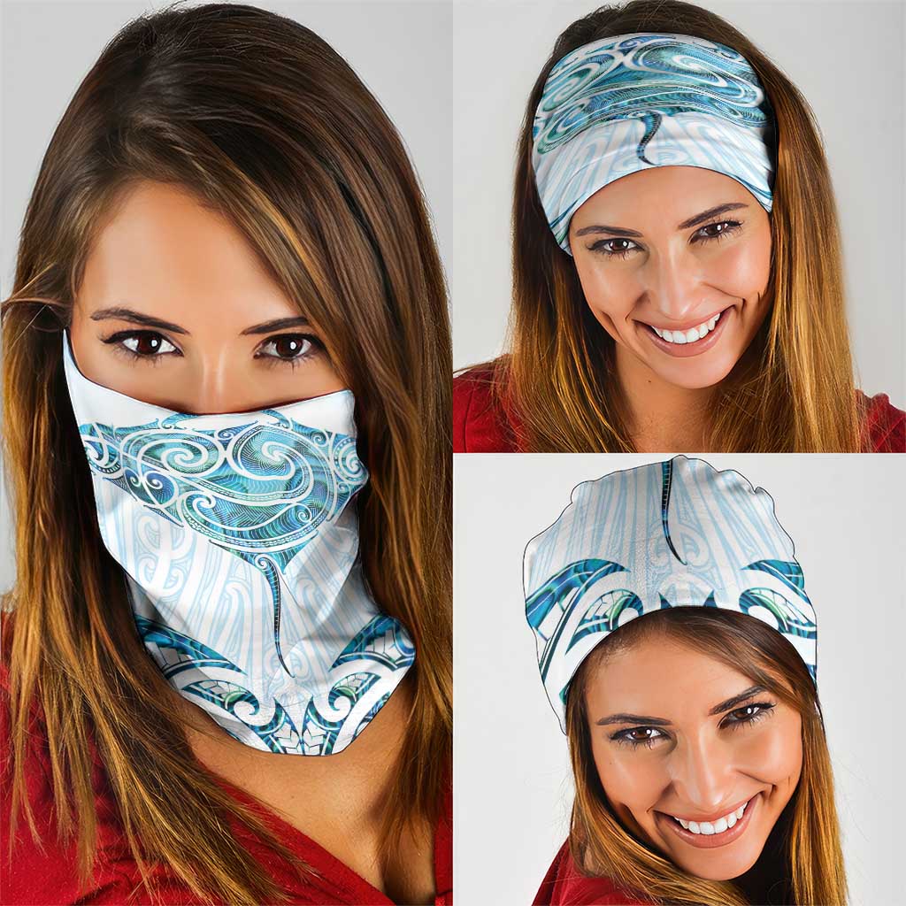 New Zealand Manta Ray Tattoo Neck Gaiter Aotearoa Maori Haehae Paua Shell - Aussie Hoodie