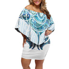 New Zealand Manta Ray Tattoo Off Shoulder Short Dress Aotearoa Maori Haehae Paua Shell - Aussie Hoodie