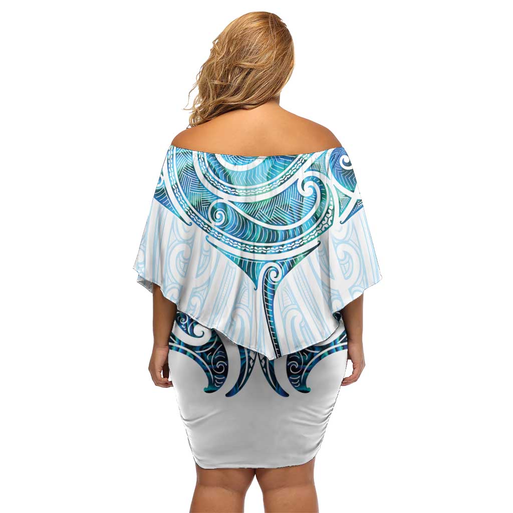 New Zealand Manta Ray Tattoo Off Shoulder Short Dress Aotearoa Maori Haehae Paua Shell - Aussie Hoodie