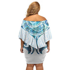 New Zealand Manta Ray Tattoo Off Shoulder Short Dress Aotearoa Maori Haehae Paua Shell - Aussie Hoodie