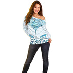 New Zealand Manta Ray Tattoo Off Shoulder Sweater Aotearoa Maori Haehae Paua Shell - Aussie Hoodie