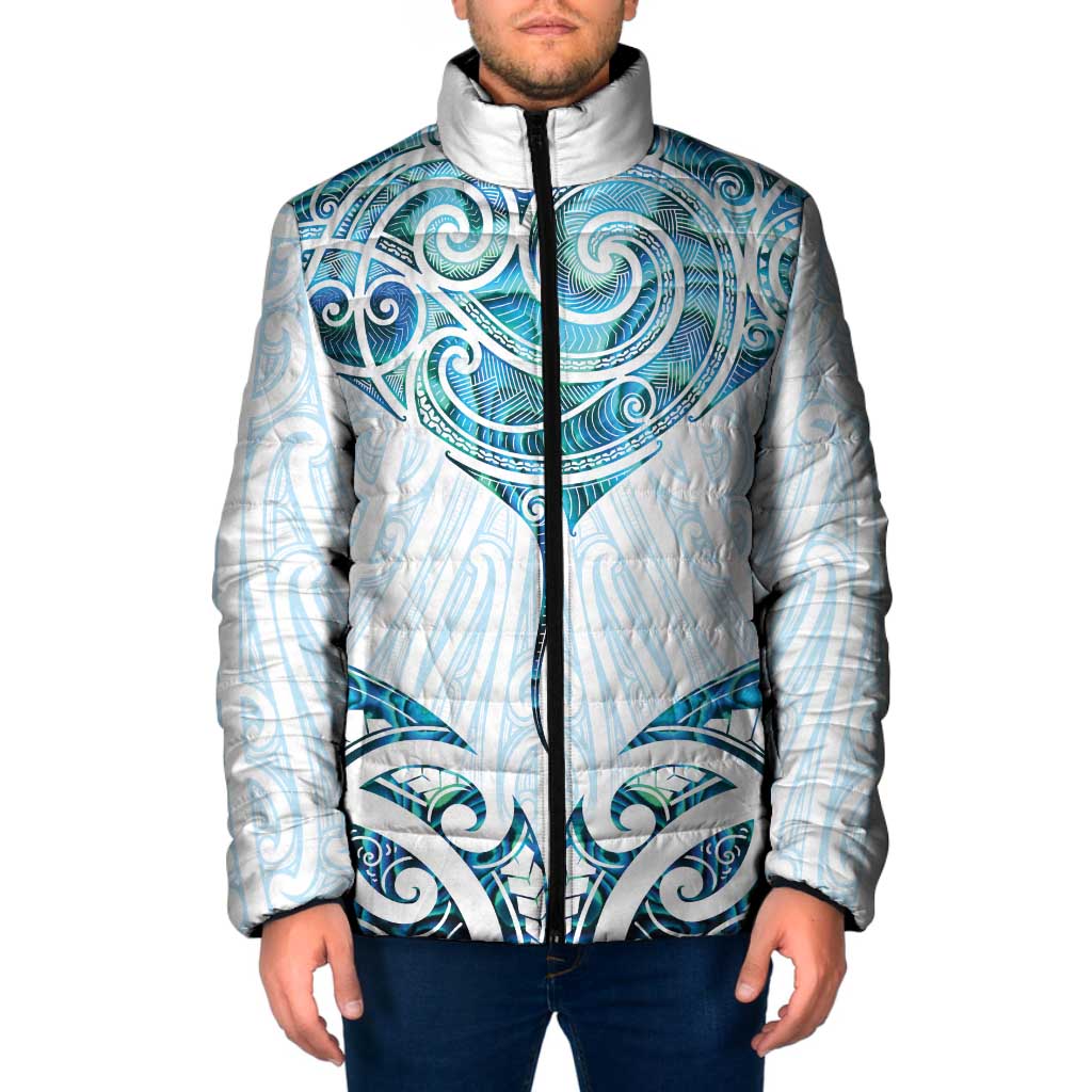 New Zealand Manta Ray Tattoo Padded Jacket Aotearoa Maori Haehae Paua Shell - Aussie Hoodie