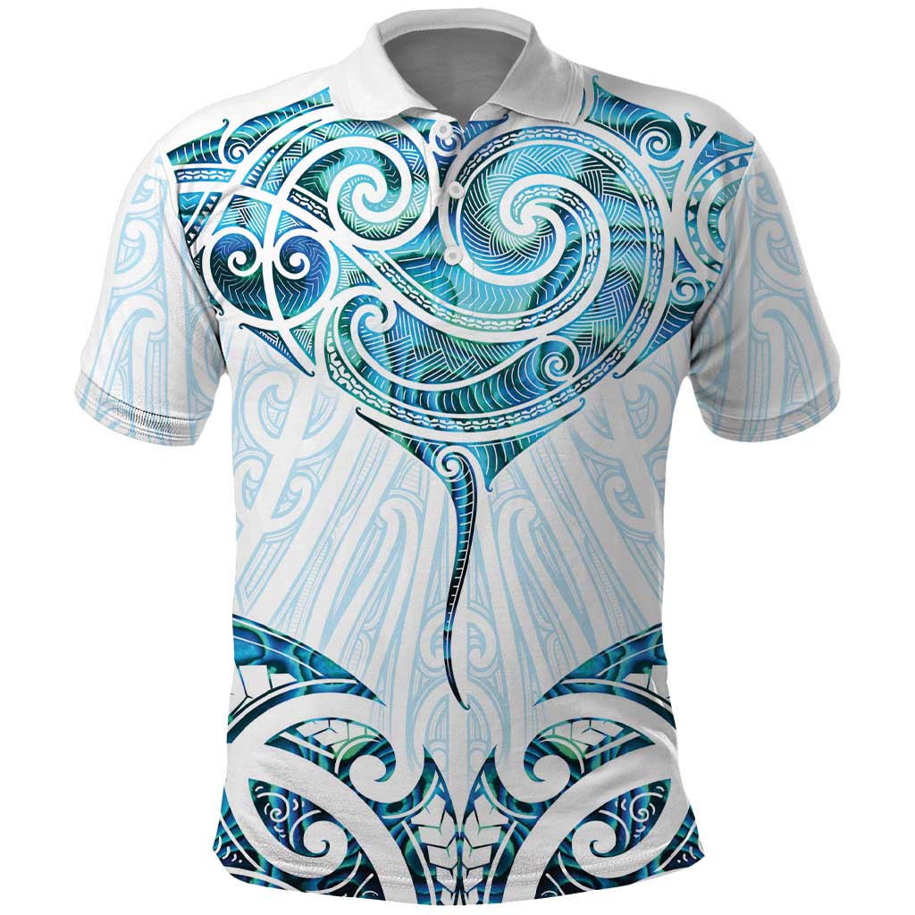 New Zealand Manta Ray Tattoo Polo Shirt Aotearoa Maori Haehae Paua Shell - Aussie Hoodie