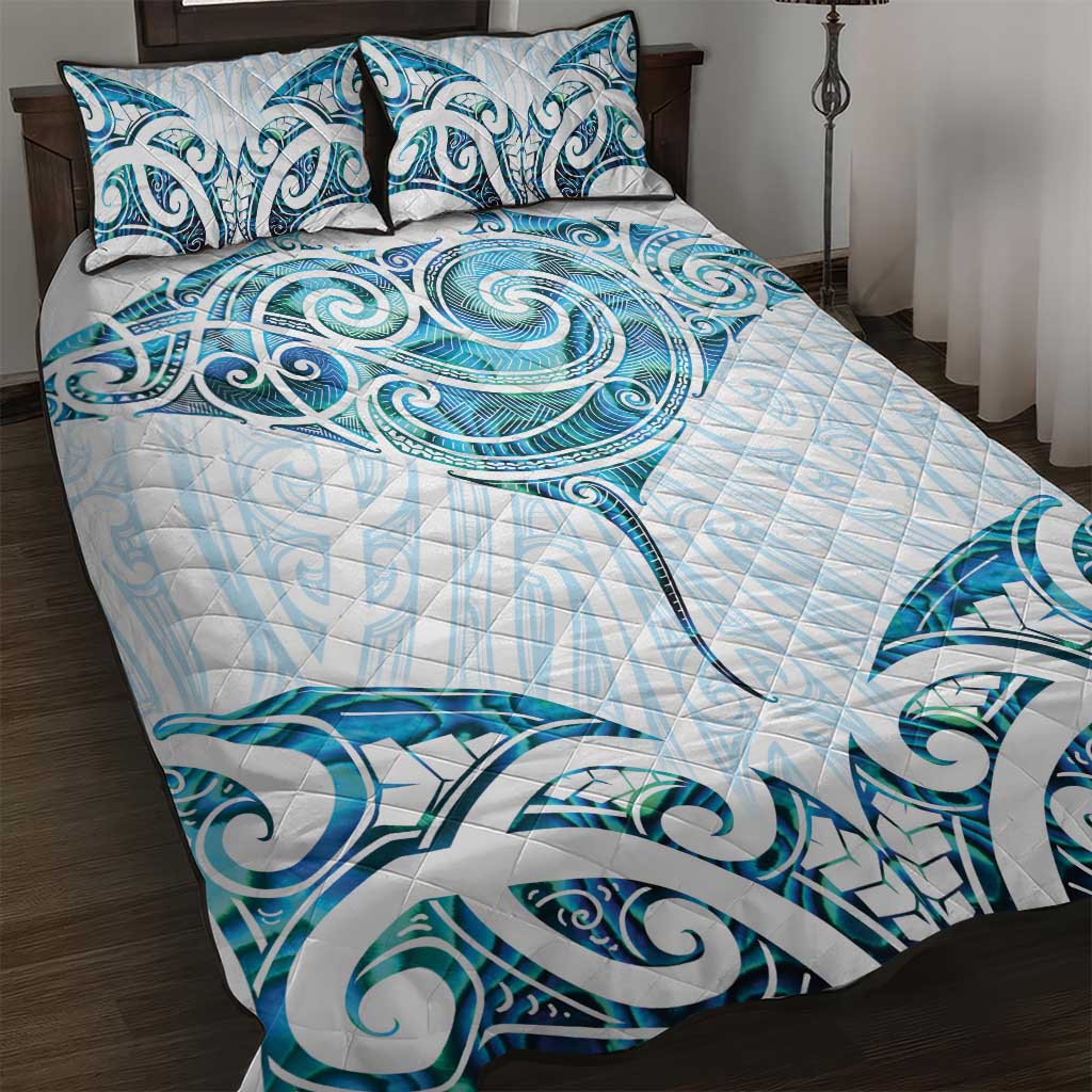 New Zealand Manta Ray Tattoo Quilt Bed Set Aotearoa Maori Haehae Paua Shell - Aussie Hoodie