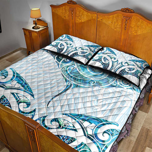 New Zealand Manta Ray Tattoo Quilt Bed Set Aotearoa Maori Haehae Paua Shell - Aussie Hoodie