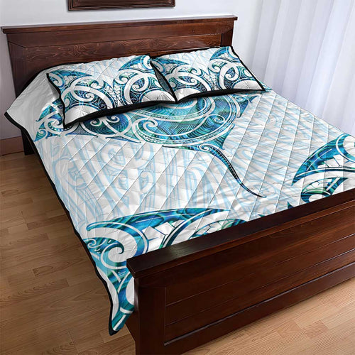 New Zealand Manta Ray Tattoo Quilt Bed Set Aotearoa Maori Haehae Paua Shell - Aussie Hoodie