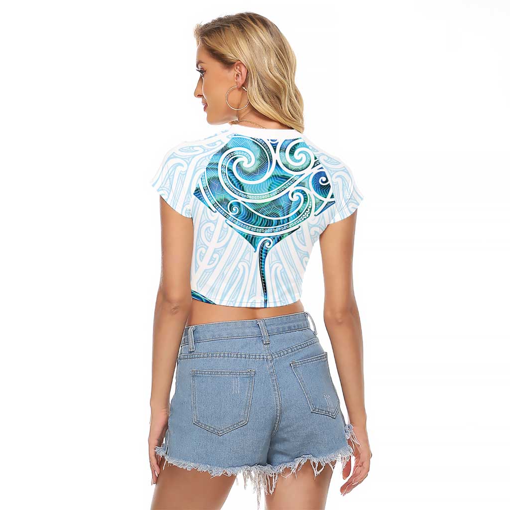 New Zealand Manta Ray Tattoo Raglan Cropped T Shirt Aotearoa Maori Haehae Paua Shell - Aussie Hoodie