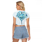 New Zealand Manta Ray Tattoo Raglan Cropped T Shirt Aotearoa Maori Haehae Paua Shell - Aussie Hoodie