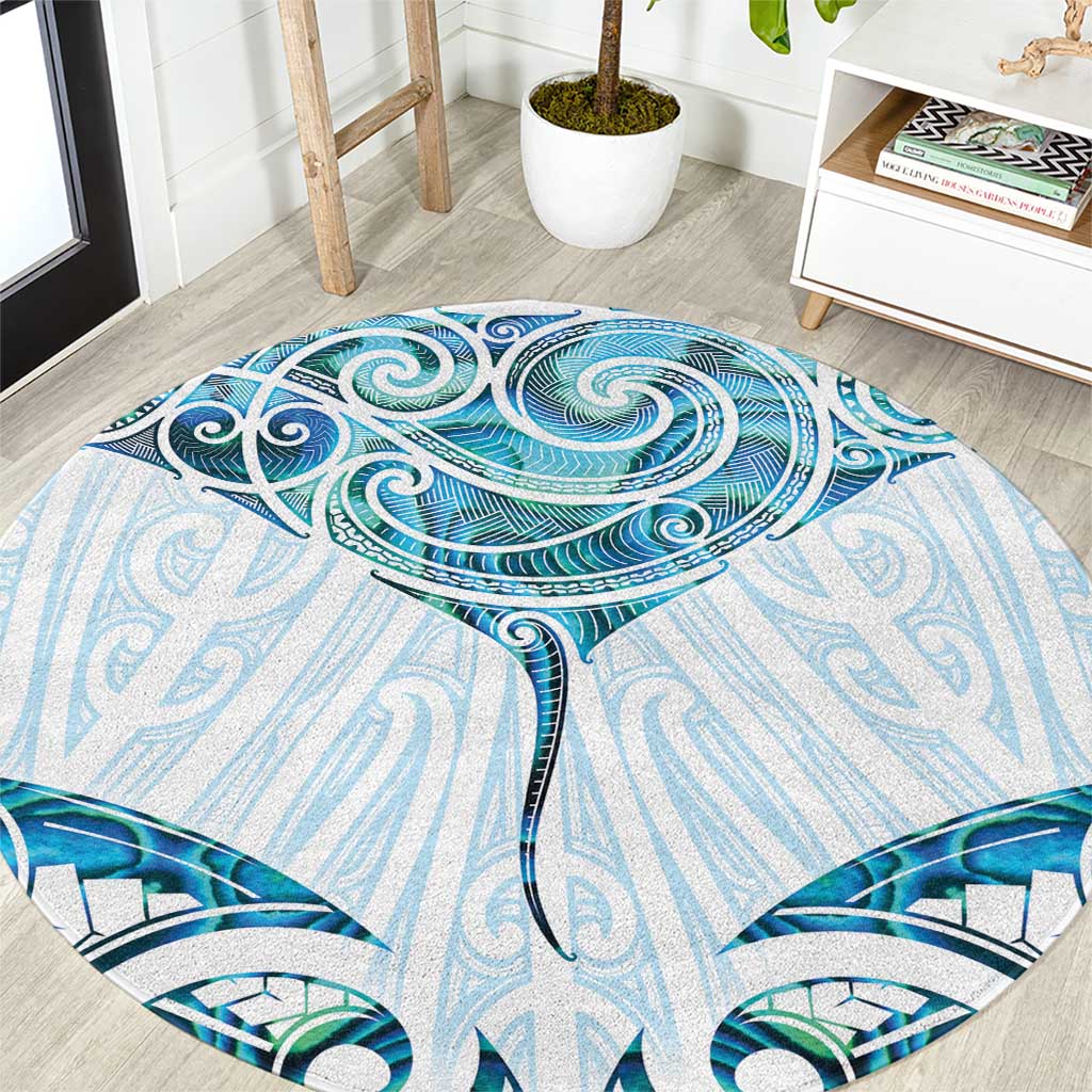 New Zealand Manta Ray Tattoo Round Carpet Aotearoa Maori Haehae Paua Shell - Aussie Hoodie