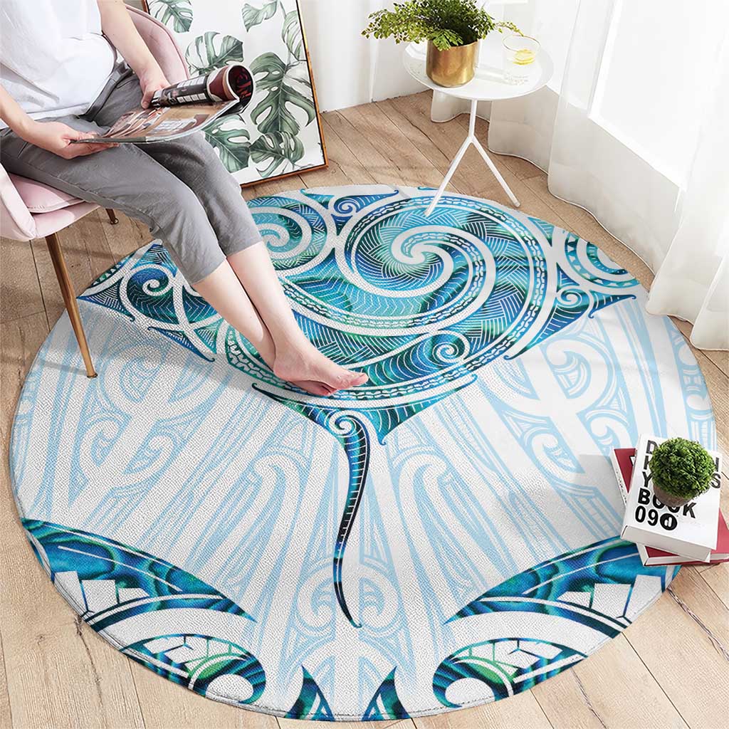New Zealand Manta Ray Tattoo Round Carpet Aotearoa Maori Haehae Paua Shell - Aussie Hoodie