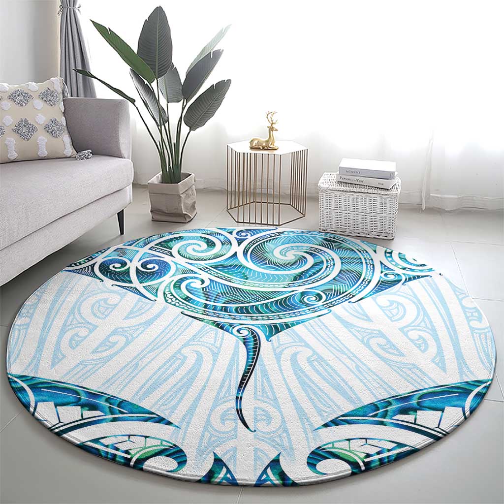 New Zealand Manta Ray Tattoo Round Carpet Aotearoa Maori Haehae Paua Shell - Aussie Hoodie
