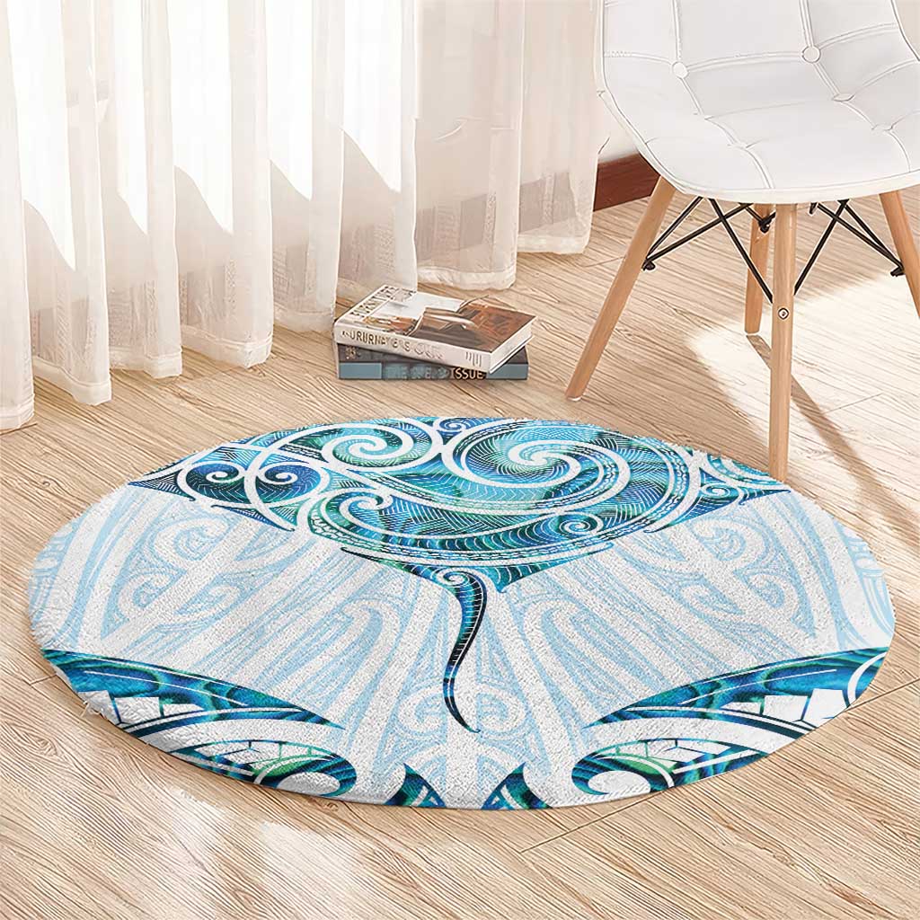 New Zealand Manta Ray Tattoo Round Carpet Aotearoa Maori Haehae Paua Shell - Aussie Hoodie